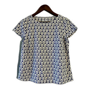 charter club linen luxury blue white short sleeve shirt womens S Small